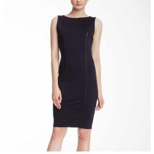 Alice+Olivia Employed Constance Leather Trim Piping Knit Slimming Sheath Dress S